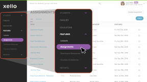 Left menu open in Xello with Assignments highlighted